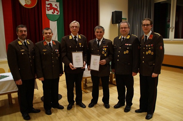 40-jährige Tätigkeit im Dienste der Feuerwehr: E-OBR Max Presenhuber und E-AW Peter Schneeberger